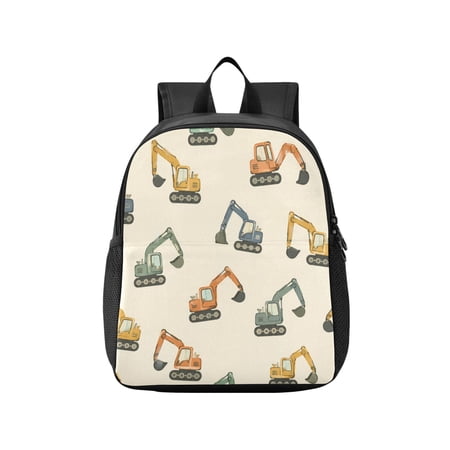 Toddler Backpack Construction Vehicle Print Waterproof Lightweight Backpack Casual Mini Daypack for Daycare & Travel