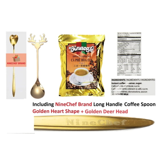 Vinacafe, Instant Herbal Coffee Mix 3 in 1 (Ca Phe Hoa Tan), 14.1 oz (Pack 1) Plus Two NineChef Brand Coffee Spoon (Golden Heart and Deer Head)