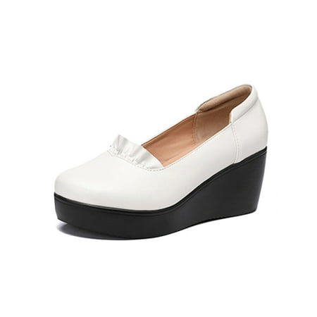 

Rotosw Ladies Pumps MId Heel Wedge Pump Lighweight Wedges Shoes Soft Slip On Loafers Casual Wear Resistant Walking Shoe White 7.5