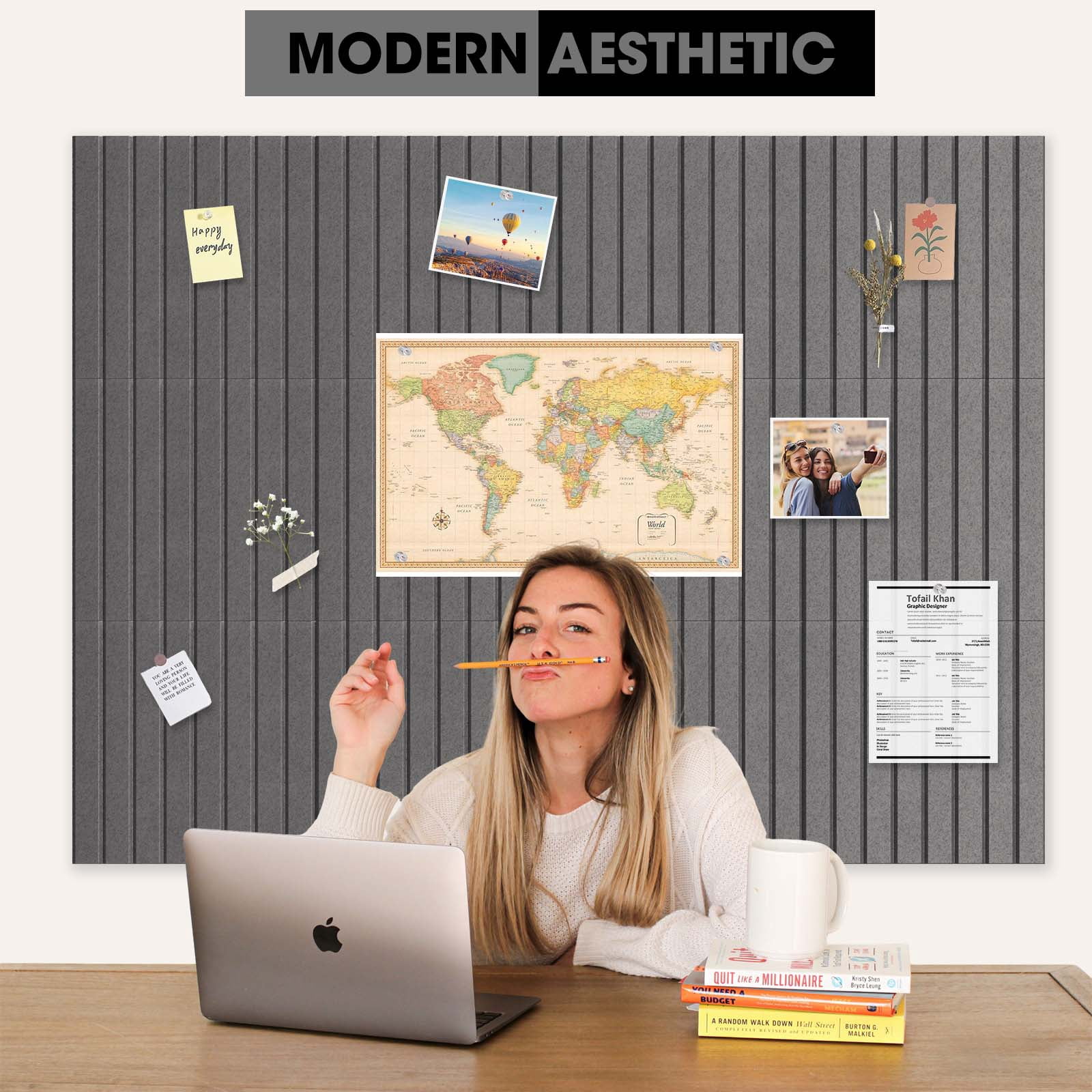 Vision Board - Cork Board for Walls, 48" x 36" | 12 Pack | Cork Board Tiles, Felt Bulletin Board, Large Corkboard, Cork Panel for Office, Felt Wall Panels, Cork Panels, Corkboard Roll (Dark Grey)