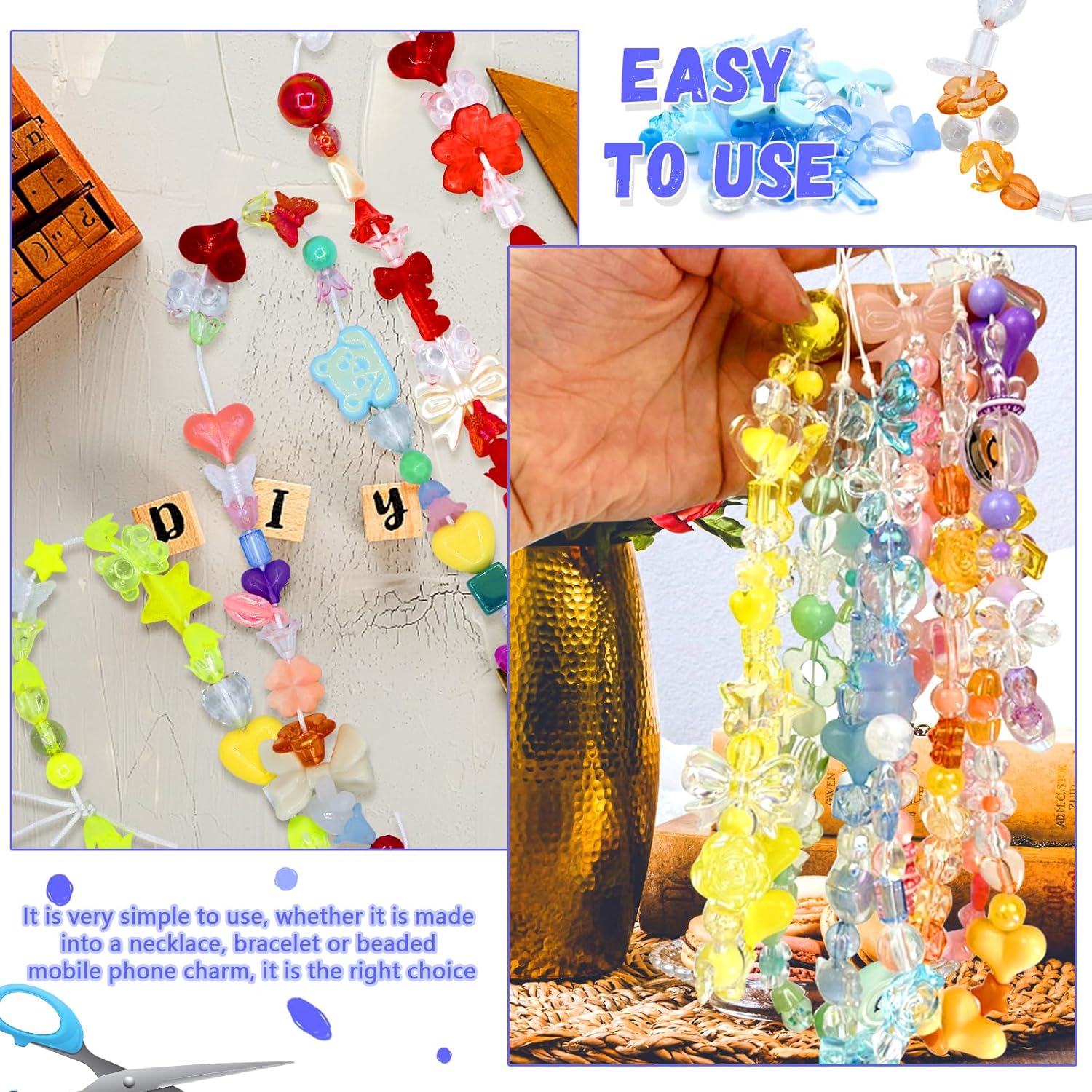 500PCS Acrylic Assorted Beads Flower Sweetheart Butterfly Candy Acrylic Kawaii Aesthetic Beads for Bracelets DIY Jewelry Making (10 Candy Colors)