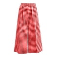 thumbnail image 6 of Costeam Womens Gingham Plaid Elastic High Waist Cropped Wide Leg Capri Pants Dual Side Inset Hand Pockets Soft Lightweight Knit Loose Fit Summer Casual Trousers, 6 of 6