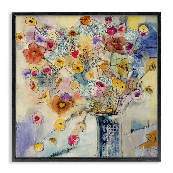Stupell Industries Bohemian Chaotic Flowers Line Drawing Black Framed Giclee Art, 17 x 17, by Jill Martin