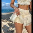 thumbnail image 4 of Women's Mini Skirt Mesh Flowy Hem Y2K Skirts Multi-Layer Ruffle Trim Skort Champagne S, 4 of 9