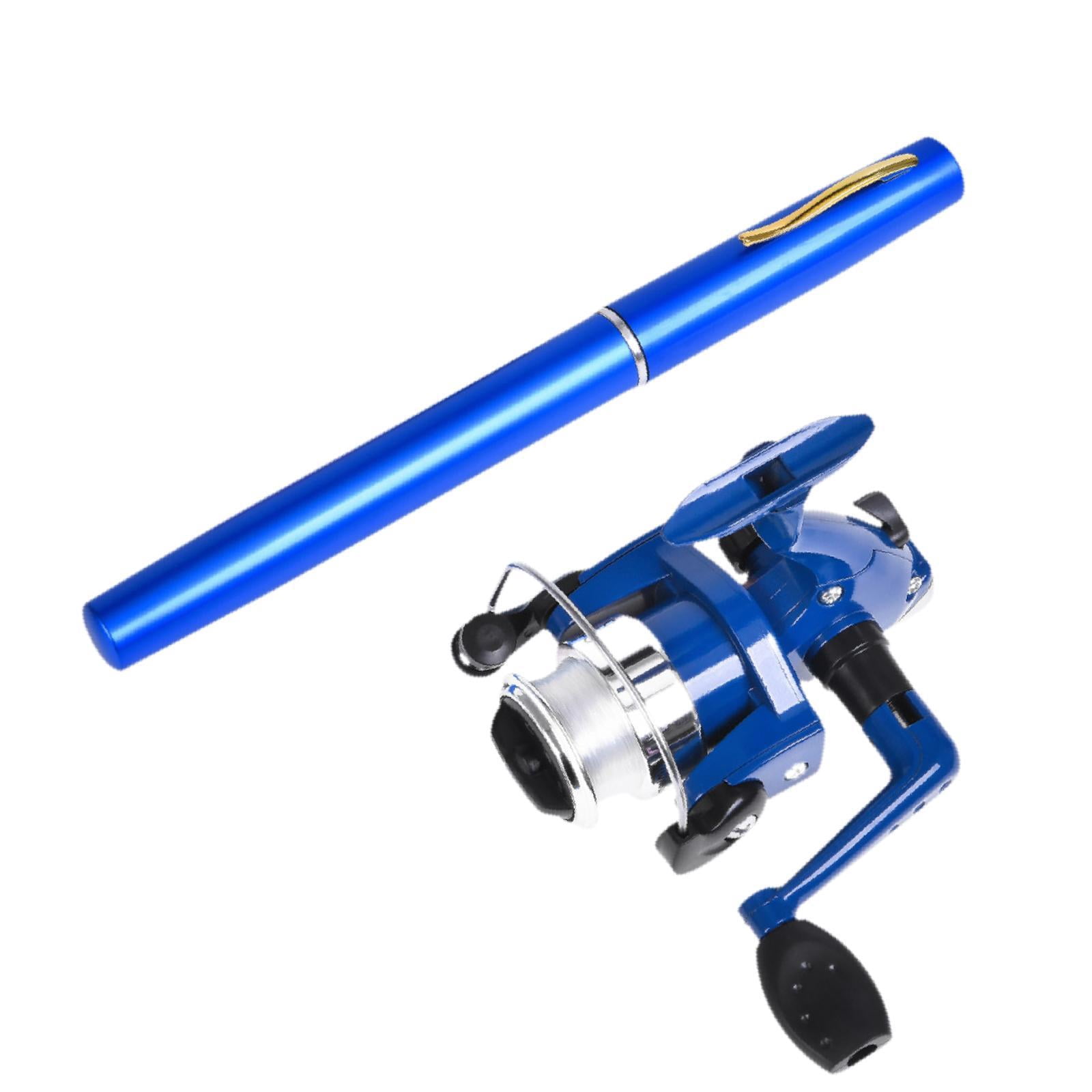 Colaxi Mini Fishing Rod Reel Combo, Mini Pen Fishing Pole Gift with Line Portable Fishing Reel for Outdoor Saltwater Freshwater Boys Blue