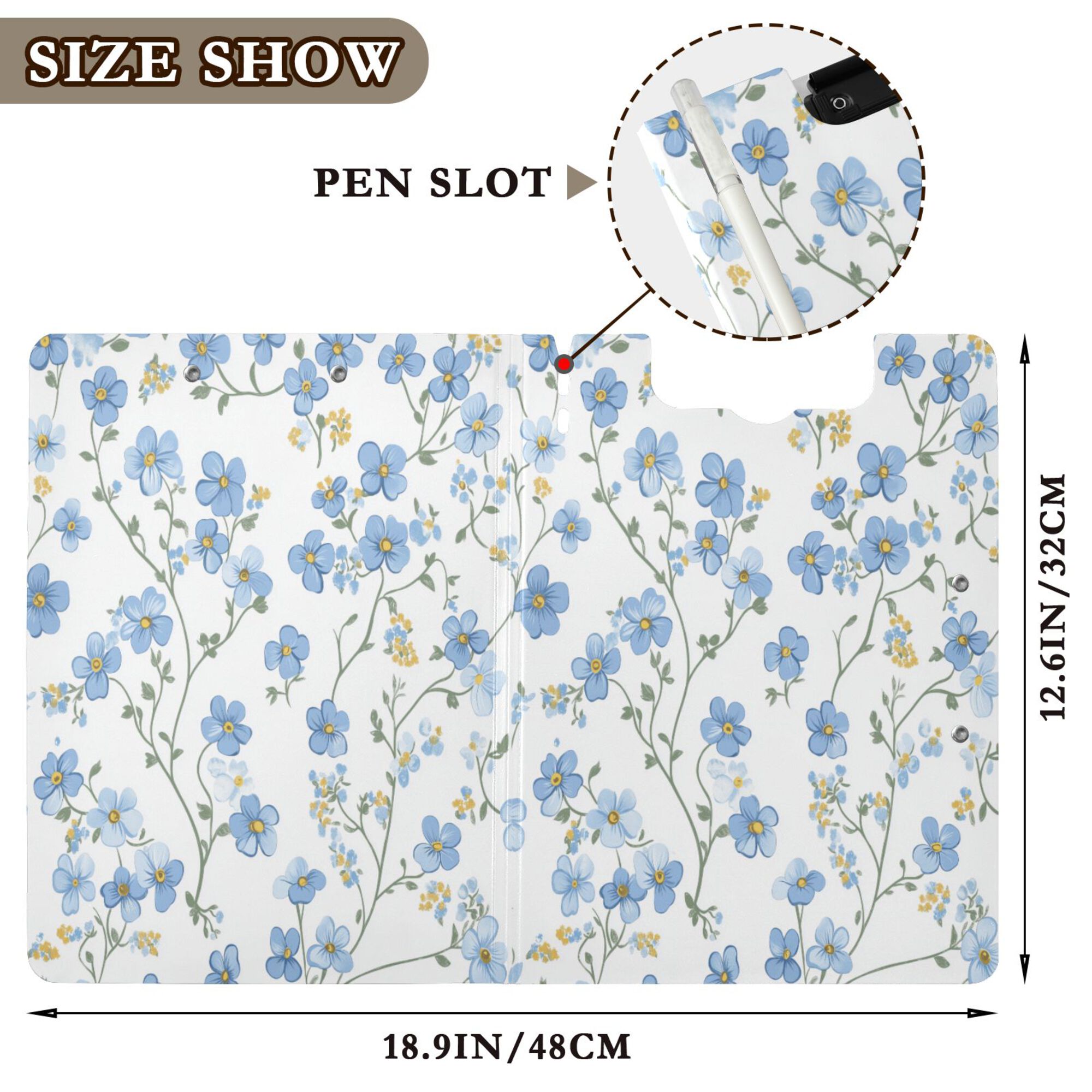 FORMRS A4 Clipboard Folder with Pen Holder Horizontal Foldable School Office Binder, Forget Me Not