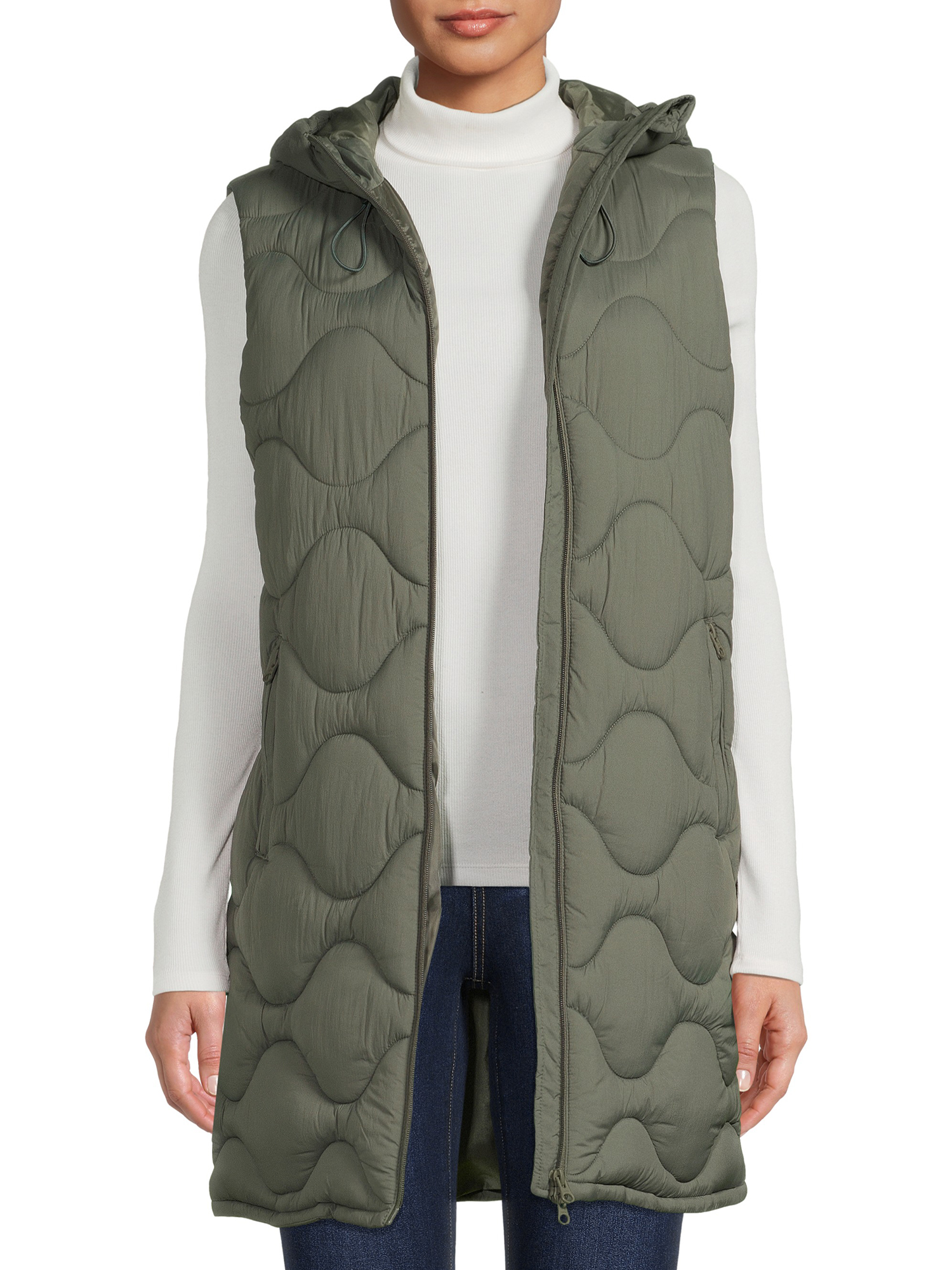 Swiss Tech Women's and Plus Long Onion Quilted Vest with Hood