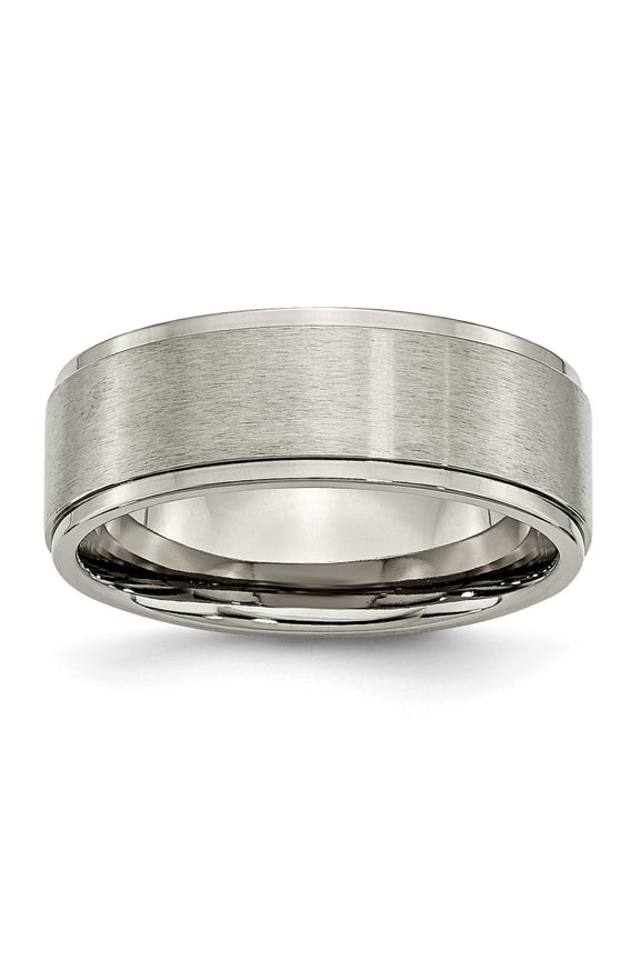 Grey Titanium Ring Band Wedding Ridged Comfort Edge 8mm Brushed and Polished