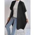 thumbnail image 4 of Women'S Ribbed Knit Cardigan Batwing Short Sleeve Oversized Casual Sweater Chunky Side Split Long Coat Black One Size, 4 of 7