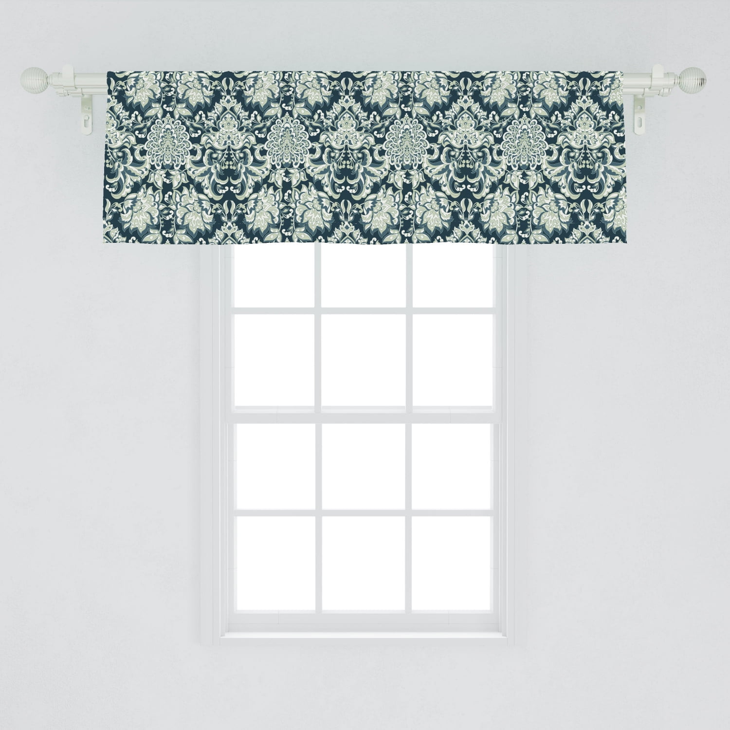 Vintage Window Valance, Victorian Baroque Foliage Leaves Pattern with