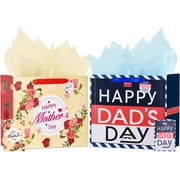 Usmilegift 13'' Mother's Day Gift Bags and Fathers Day Gift Bags with Greeting Card and Tissue Paper （2-PCS,Gift Bags）