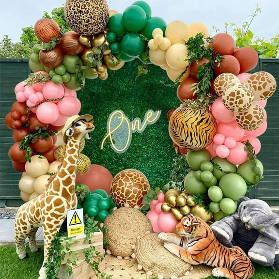 YANSION 102PCS Jungle Safari Balloon Garland Kit, Baby Shower Gender Reveal Party Supplies Decorations