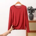 thumbnail image 2 of QSAWXQZ Women's Modal Printed Pajama Top Crew Neck Polka Dots Long Sleeves Reffle Hem Relaxed Sleep Tee Lounge Top for Summer 4XL, 2 of 5