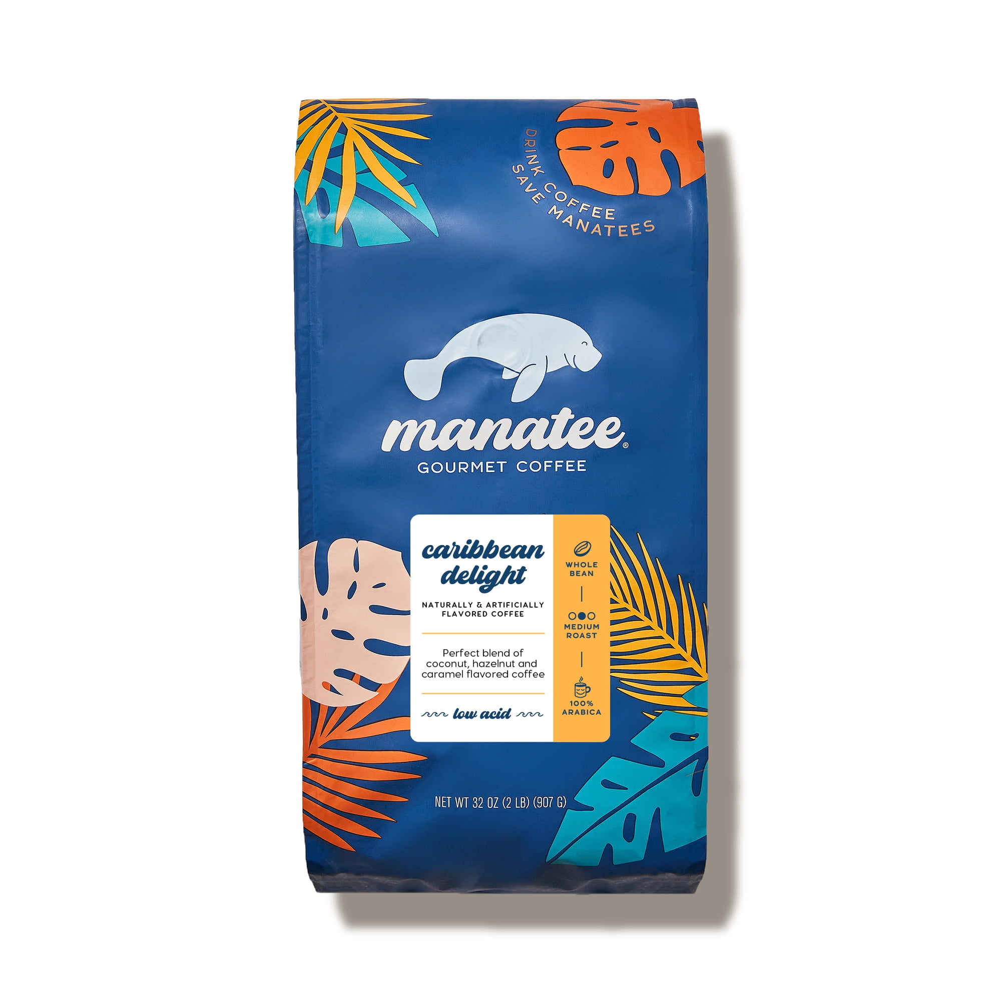 Manatee Gourmet Coffee, Caribbean Delight, Medium Roast, Whole Bean, 2 lb Bag
