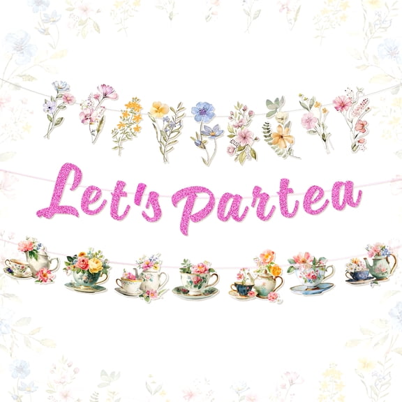 Summer Vintage Wildflower Theme Tea Party Banner Decoration - Banner Set Suitable for Afternoon Tea, Wedding Parties, and Garden Gatherings