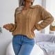thumbnail image 5 of Moda mujer Casual solapa cuello sólido manga larga suelta suéter otoño blusa Tops Pompotops  hdfakjf10542, 5 of 8