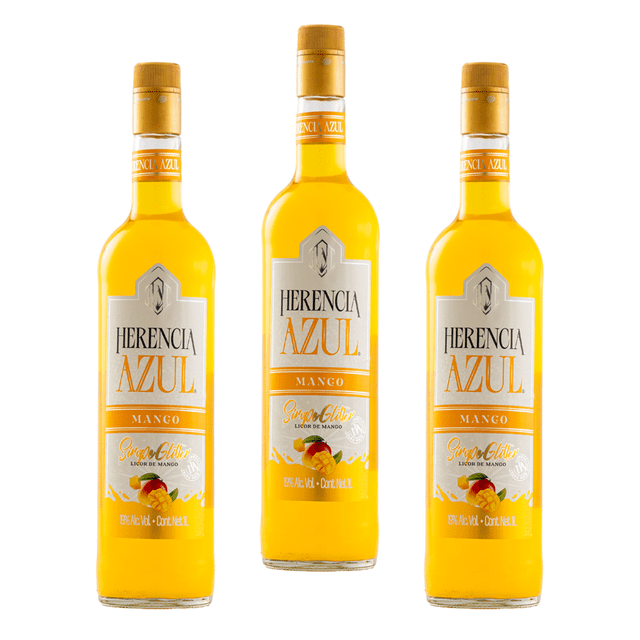Tripack Licor de Vodka Herencia Azul C/Glitter Mango 1 L Herencia Azul Licor de Vodka