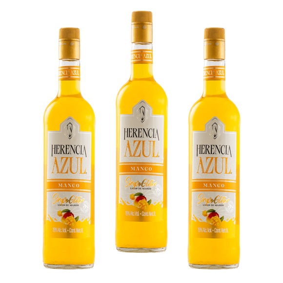 Tripack Licor de Vodka Herencia Azul C/Glitter Mango 1 L Herencia Azul Licor de Vodka