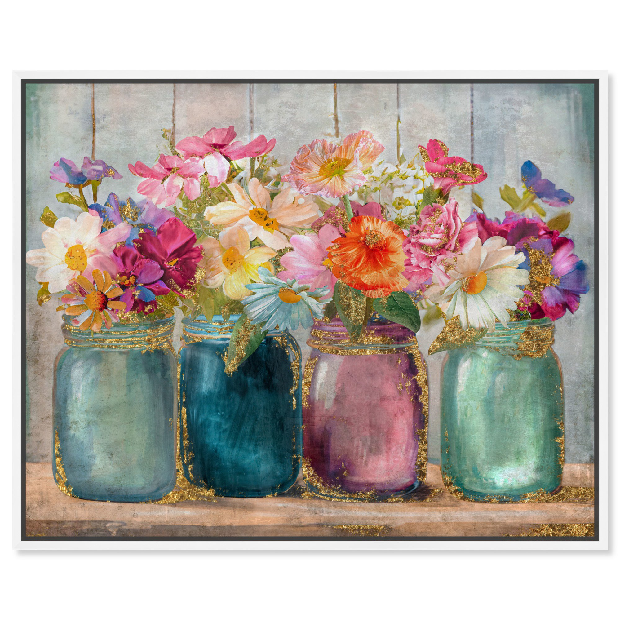 Wild Flower Collection Canvas Flower Glam Farmhouse Wall Art by Art Remedy, White Frame, 45" x 36"