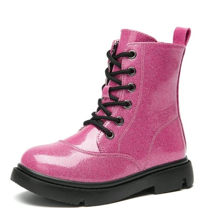 

DADAWEN Boys Girls Combat Boots Ankle Boots Lace up boots Handy Inner Side Zipper Kids Fashion Boots Rose 12 Little Kid