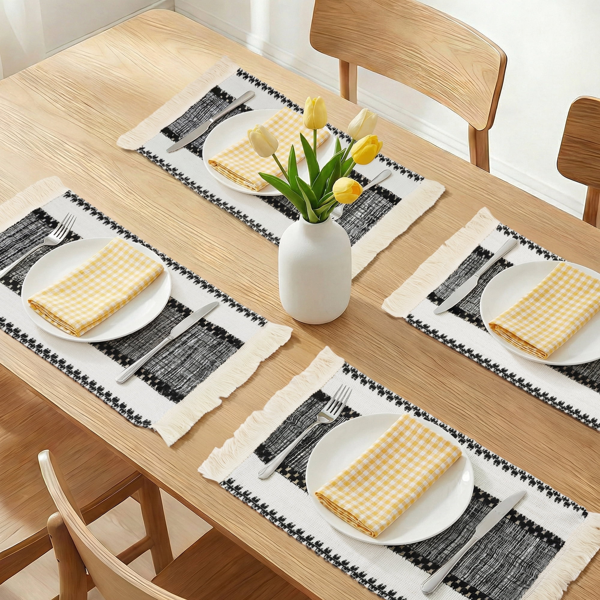 Unique Bargains Farmhouse Placemats 6pcs Placemats Black 19.7"x11.8"