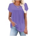 thumbnail image 2 of Jalioing Women's Shirts Pleated Flowy Cross V Neck Tunic Blouses Trendy Loose Short Sleeve Tops Summer Outfits, 2 of 7