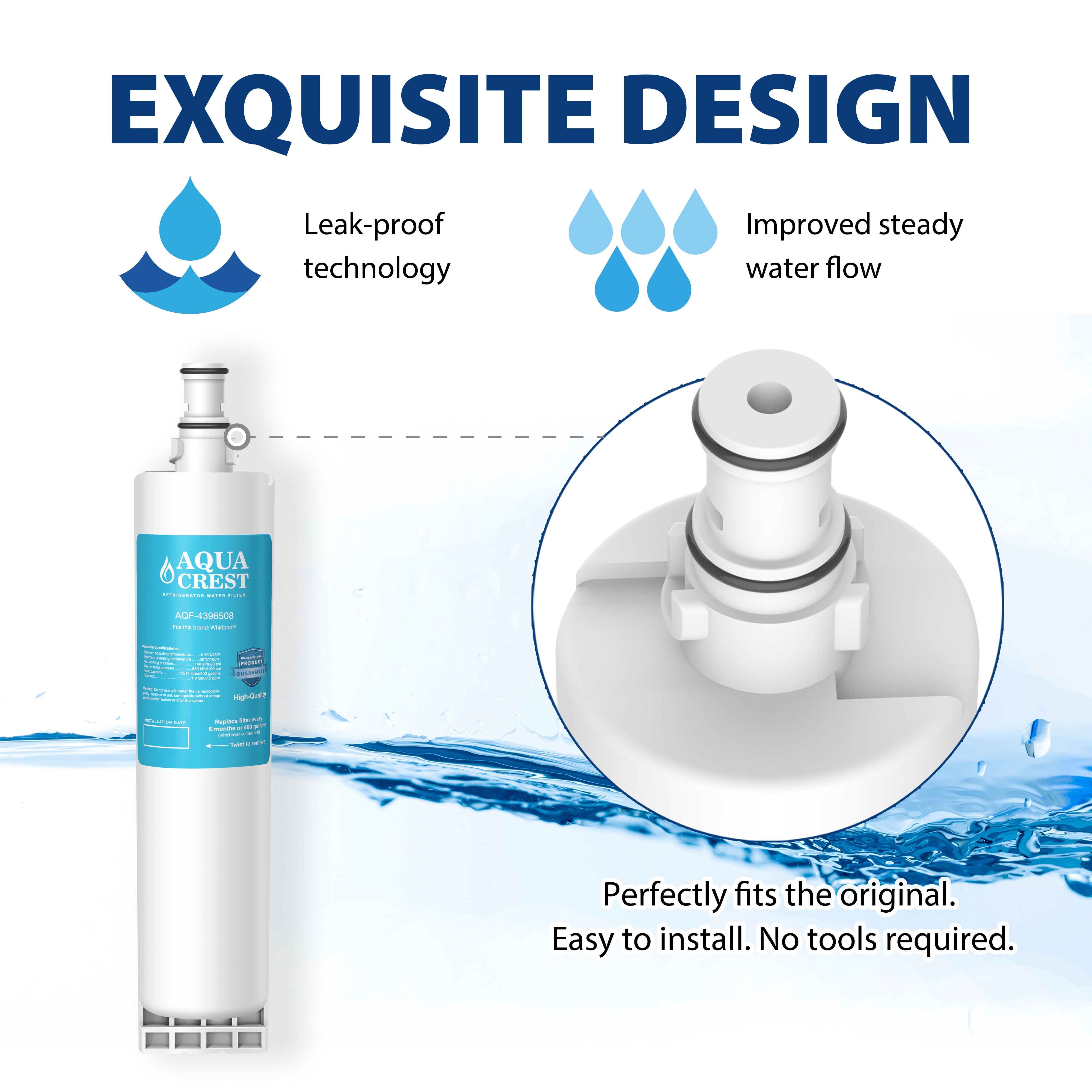 AQUACREST refrigerator water filter Compatible with Whirlpool 4396508, 4396510, 46-9010,EveryDrop Filter 5(Pack of 2)