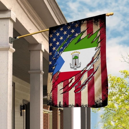 Flag Half American Flag Equatorial Guinean Proud In Equatorial Guinea U.S.A Friendship Root House Flag, Double-Sided Decorative Outdoor Flag, Patriotic Polyester Yard Flag 29.5 x 39.5 in