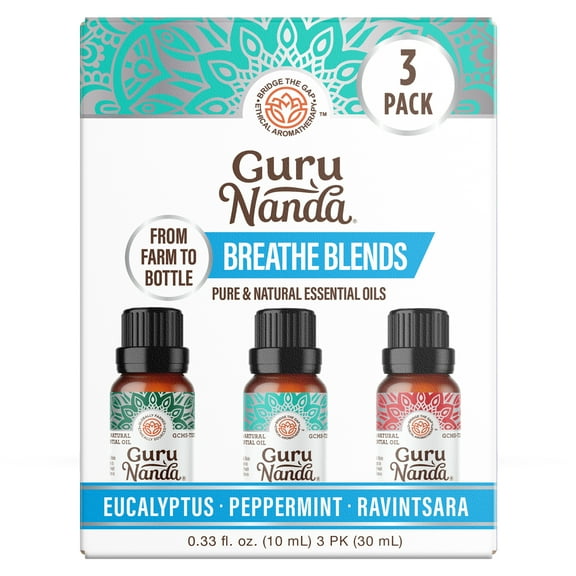 GuruNanda Breathe Essential Oil Blends for Congestion, Sinus & Aromatherapy - Set of 3