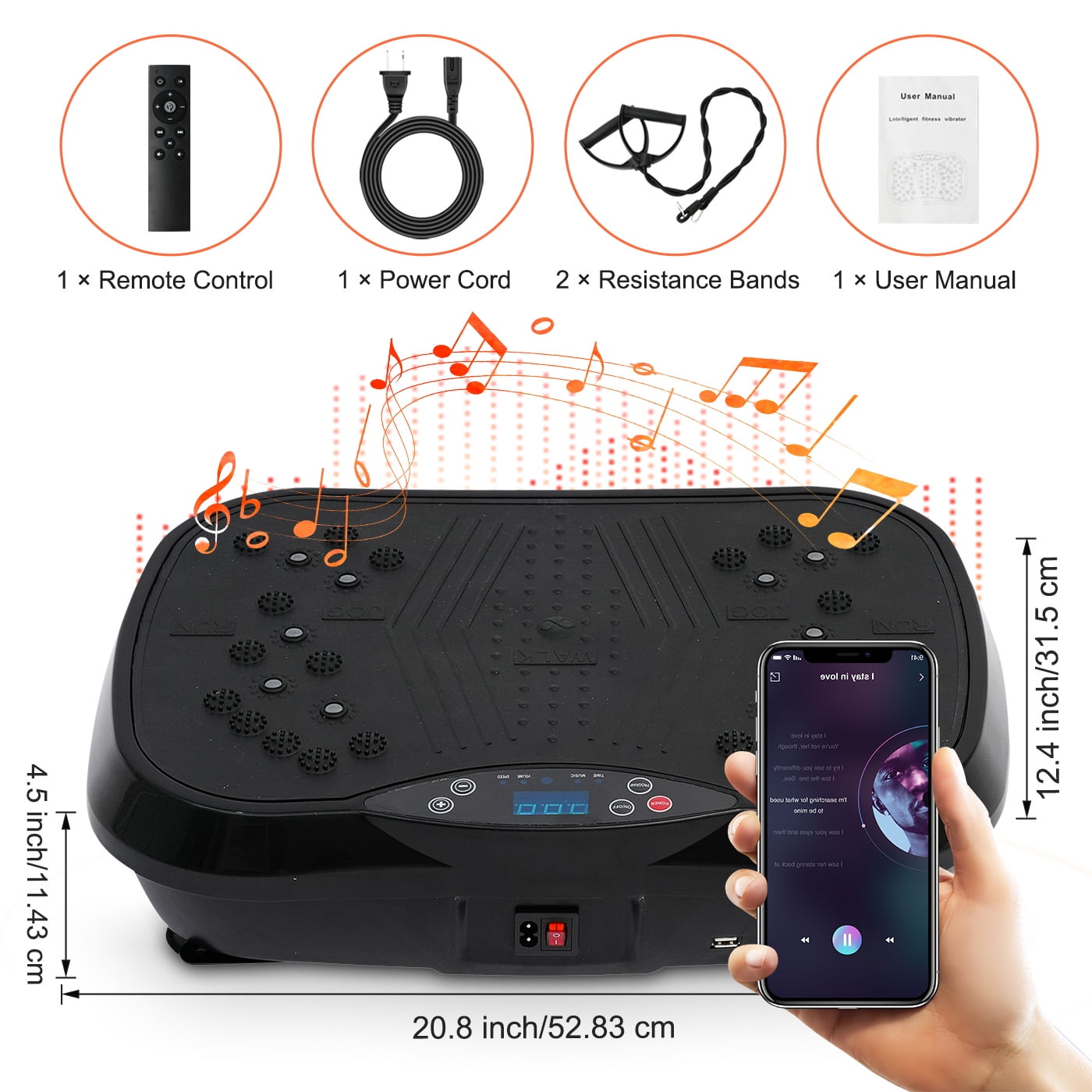 RICAN Vibration Plate Exercise Machine, Full Body Workout Platform with Loop Bands & Remote Control for Home Fitness, Weight Loss, Vibrating Stand Shake Board, Black