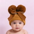 thumbnail image 2 of AJGRHE Kids Knitting Woolen Hat Winter Warm Double Pompom Beanie Cap with BowWinter Knitted Cap For And Toddlers With Thick Warm Soft Yarn For Cold Weather Yellow 6-36 Month, 2 of 4