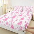 thumbnail image 3 of Manfei Kawaii Xmas Gift Bed Sheets,Festival Christmas Tree King Sheets,Pink White Sheet Set For Teens,Breathable Home Decor,4 Pieces, 3 of 7