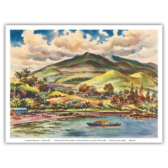 Beautiful Hana on the Island of Maui, Hawaii - United Air Lines - Vintage Travel Poster by Joseph Fehér c.1950s - Master Art Print (Unframed) 9in x 12in