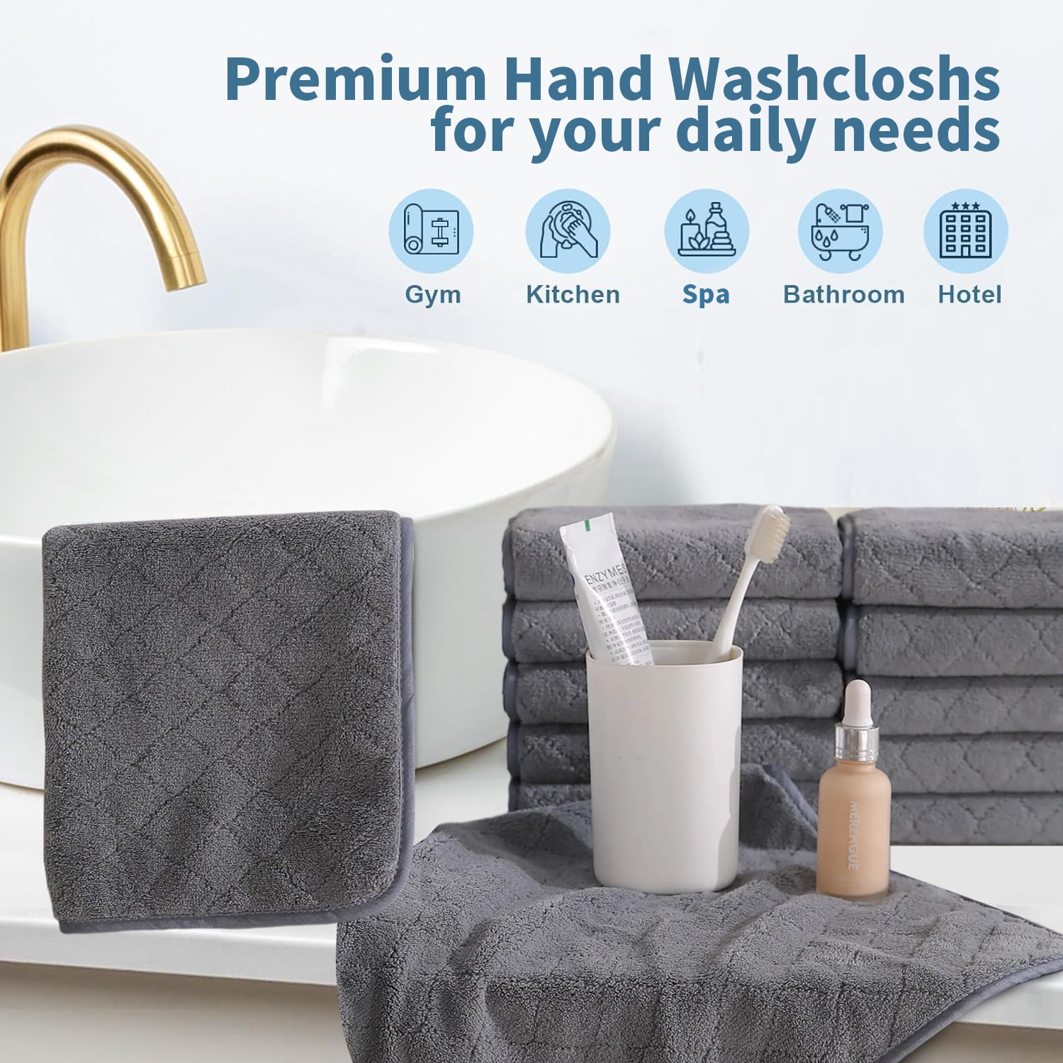 Beartech Microfiber Washcloths 24 Pack,13"x13" Quick Dry Ultra Soft and Highly Absorbent Washcloths for Bathroom,Kitchen Dish Towels -Dark Gray