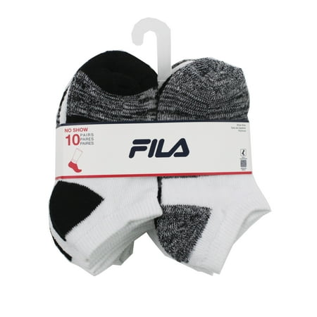 Fila Kids Boys 10-Pack Half Cushion No Show Socks Random Knit Stripe - Black, Boys Large Shoe Sizes 4-10