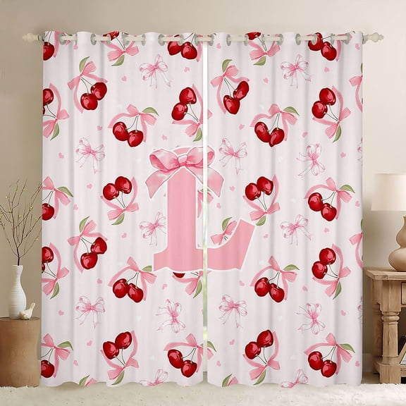 Erosebridal Bow-tie Initial L Black Out Curtains for Kids Girls, Pink Princess Theme Curtains Pack of 2 (42x63 Each)
