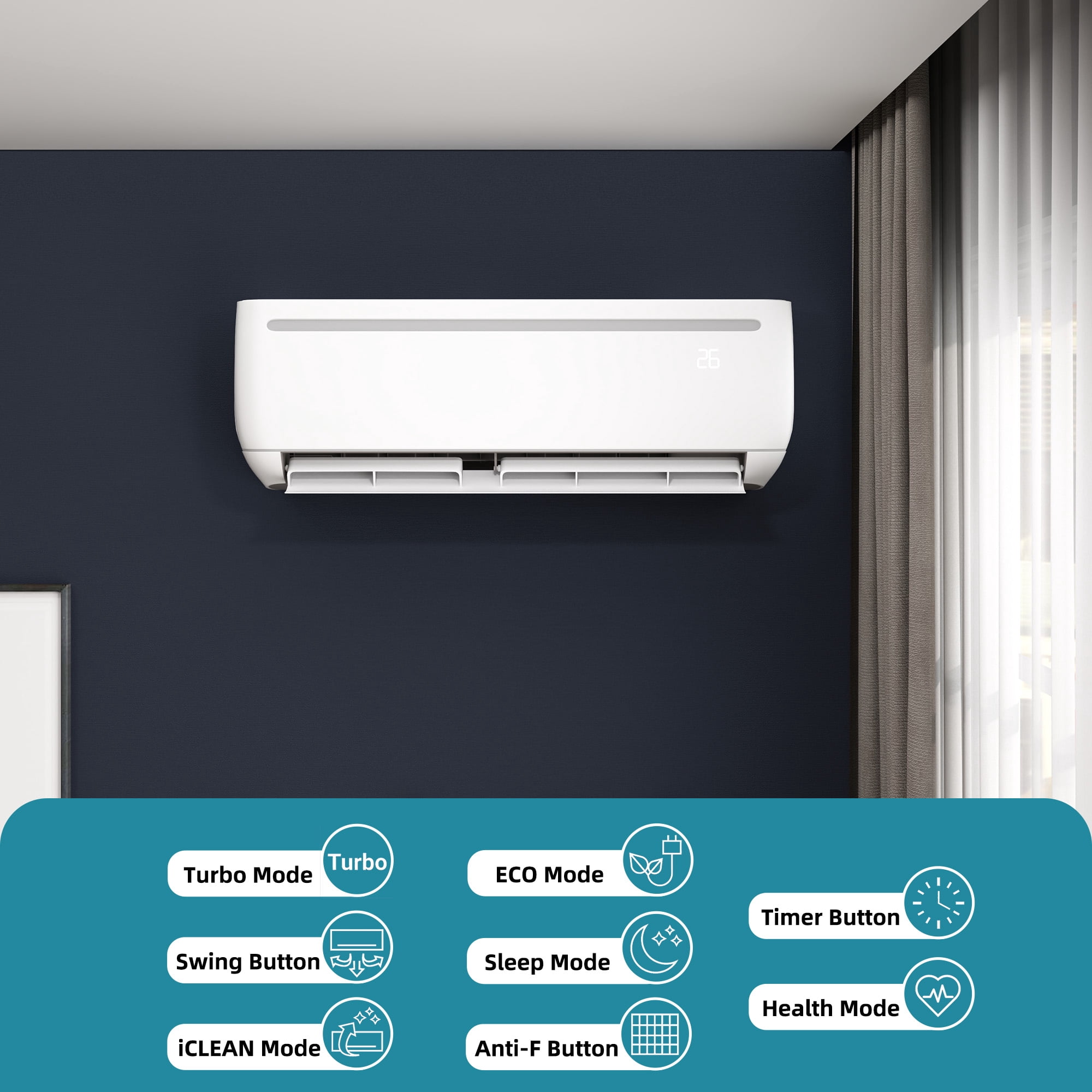 Uforic 24000 BTU Mini Split AC Heat Pump, WiFi, Alexa Compatible, 18.5 SEER2, Cools 1500 sq.ft, 230V