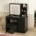 thumbnail image 2 of KULAGAGA Makeup Vanity Table with Sliding Lighted Mirror, Vanity Desk Makeup Dressing Table with 5 Drawers and Cushioned Stool for Women and Girls, Black, 2 of 7
