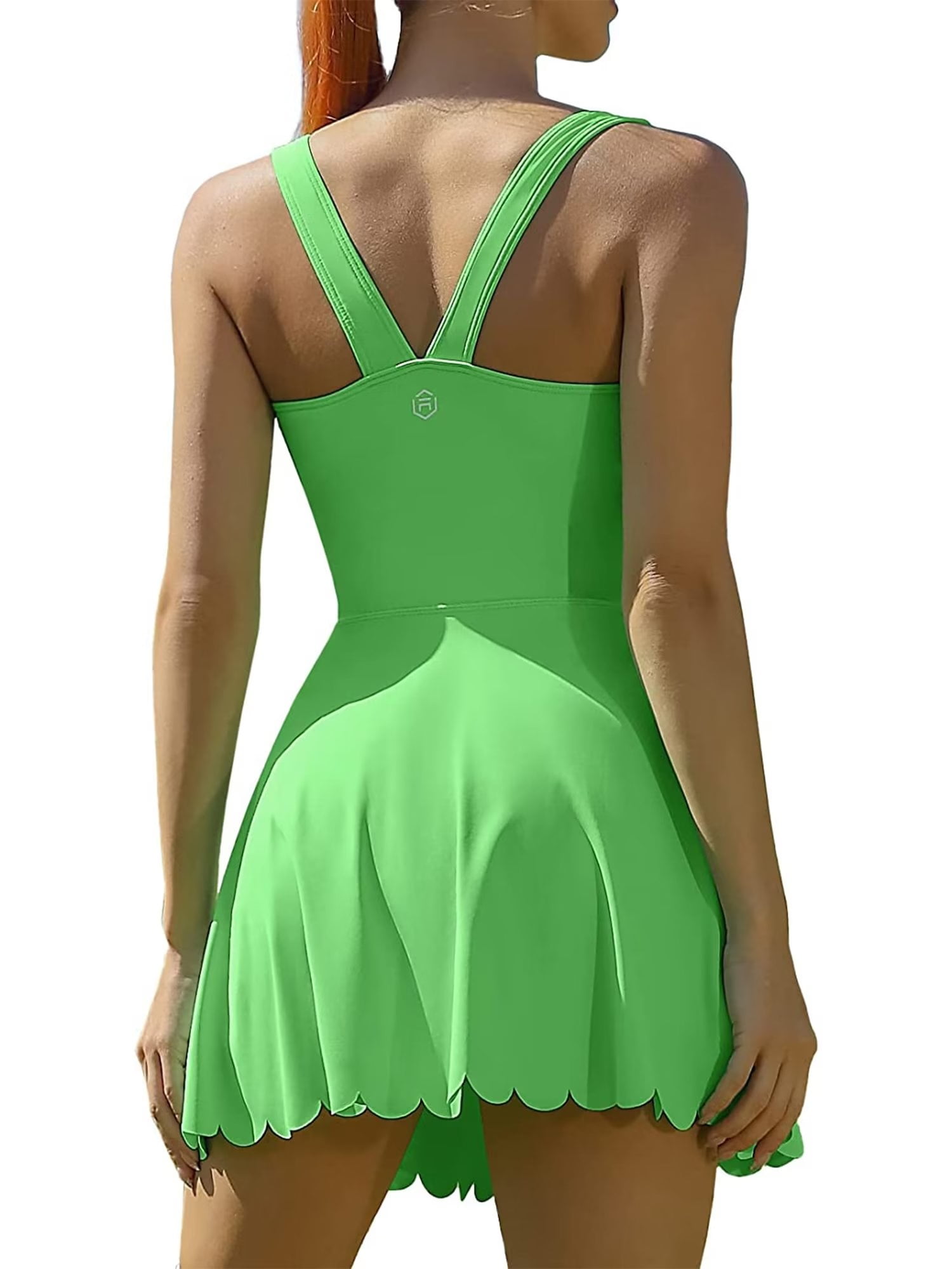Charmo Womens Scallped Trim Tennise Dress Workout Athletic Golf Dresses with Shorts and Pockets