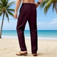 thumbnail image 4 of Ceisia Men's Casual Solid Color Linen-Like Buttoned Pleated Long Pants with Side Pockets for Spring Summer Wine M Gifts, 4 of 8