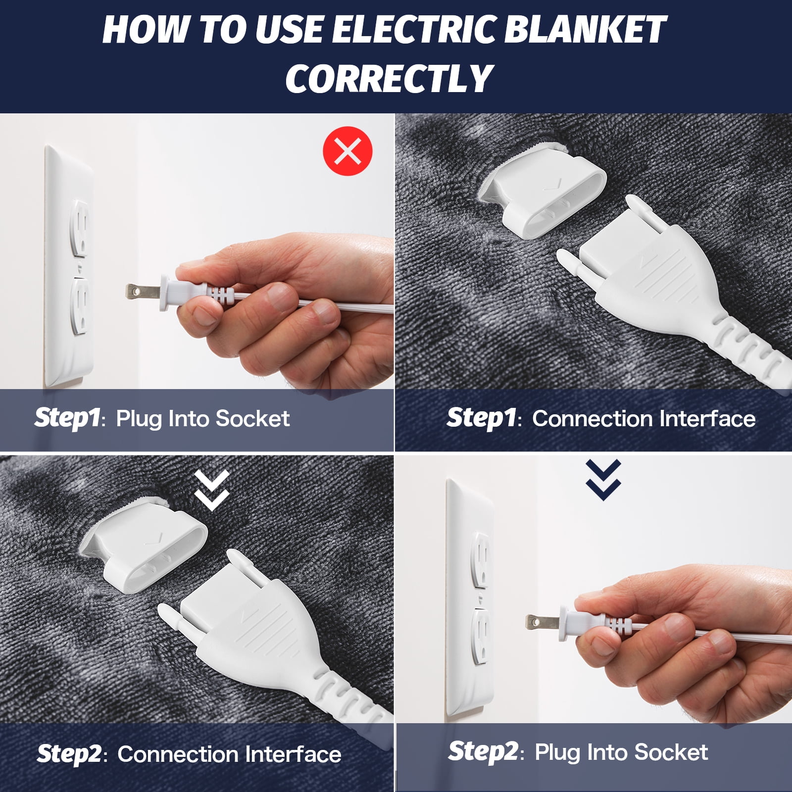 PMONPA Electric Heated Blanket, 51"x61" Heating Blanket for Adult, Soft Flannel & Sherpa, 10 Heating Levels & 1-8 Hours Auto off, Gray