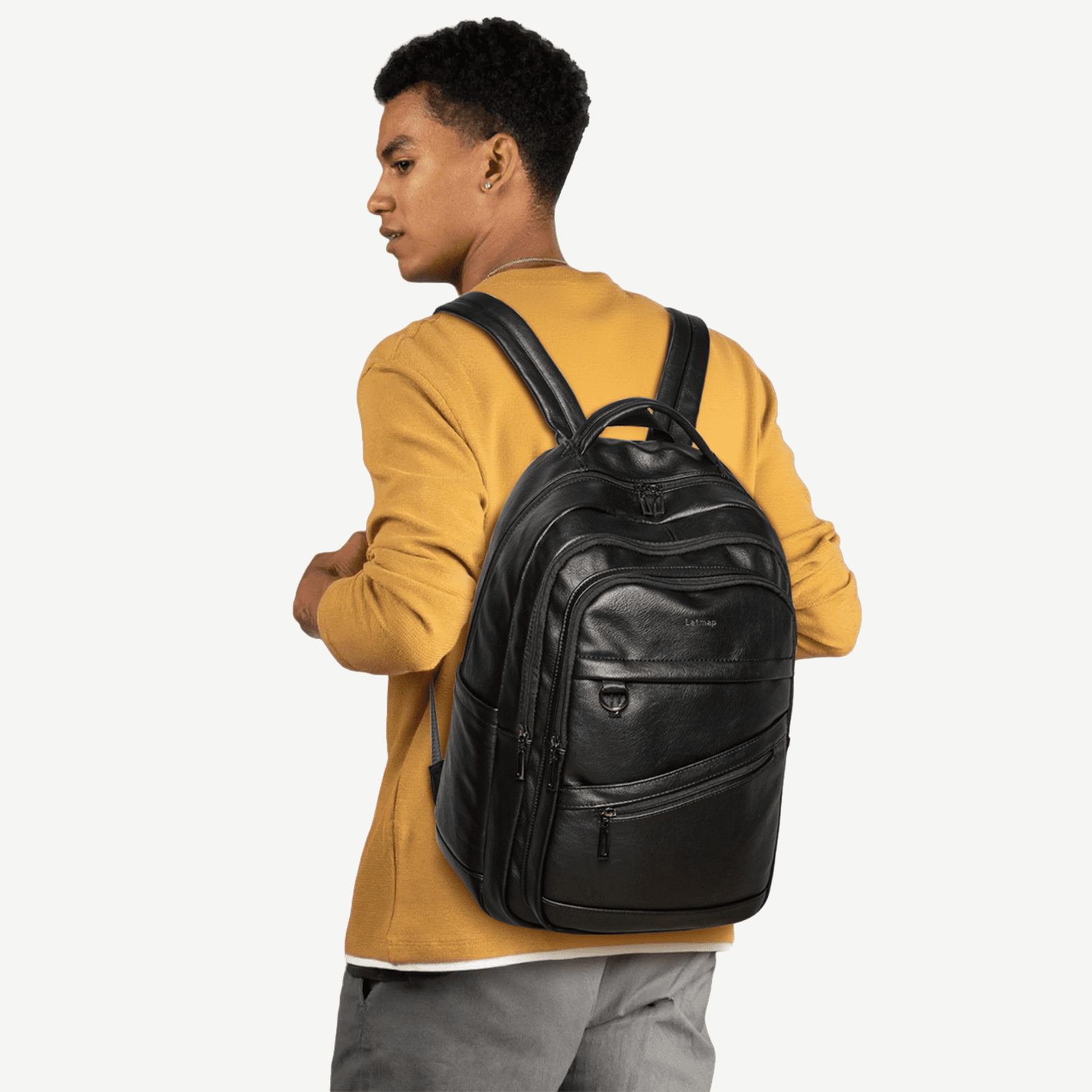 43L Vegan Leather Backpack for Women & Men, Travel Carry On Backpack, College Bookbag, Work Laptop Backpack fits 17 inch Laptop，Black