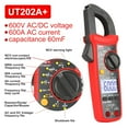 thumbnail image 3 of UNI-T Digital Clamp Metre UT202A+ Volt Ampere Ohmmeter Clamp Multimeter Auto Range 6000 Count AC DC Voltage Frequency Resistance Capacitance Continuity Diode Powered Wire Firewire Tester, 3 of 10