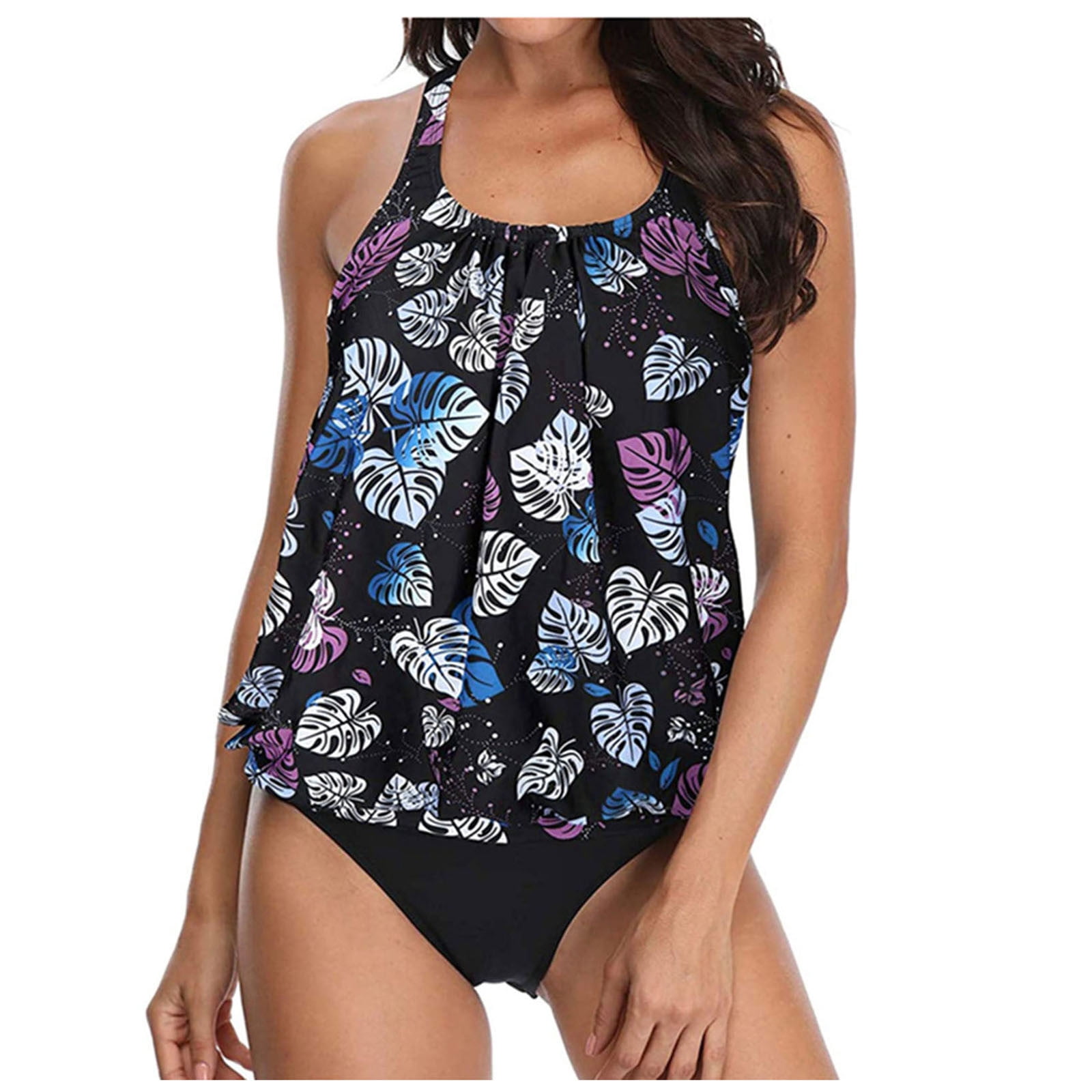 QWERTYU Floral Print High Waisted Tankini Sets for Women Sexy Loose Fit  Swimsuit Tank Bathing Suit Blue S - Walmart.com