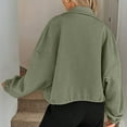 thumbnail image 3 of FRSASU Womens Zip up Jackets Sweatshirts Lapel Hem Drawstring Long Sleeve Solid Casual Loose Coat Outwear with Pockets Army Green, 3 of 7