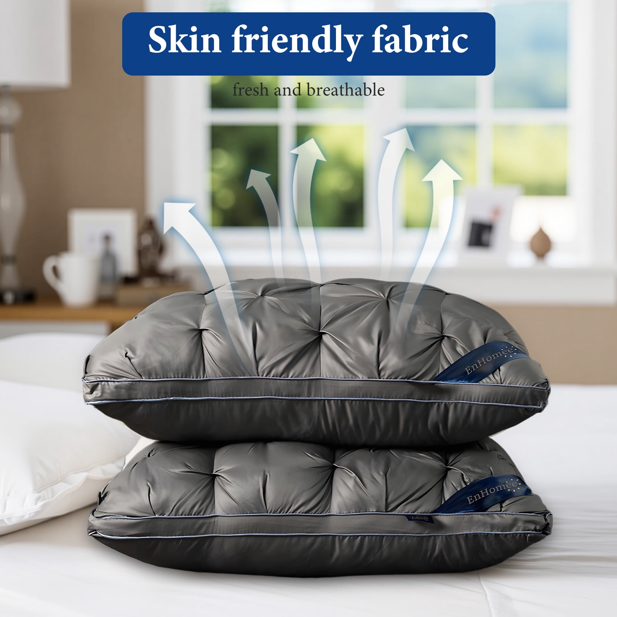 Bed Pillows 2-Pack Luxurious Hotel-Quality Pillows,Resistant to Flattening, All-Season,Dark Gray