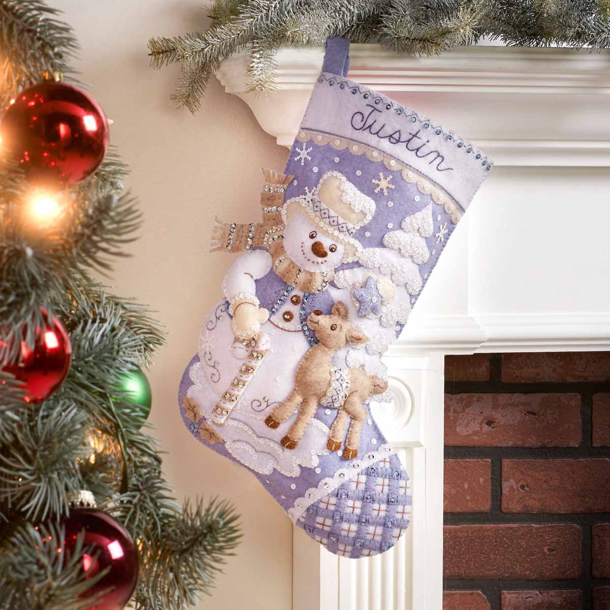 Bucilla Felt Applique Holiday Stocking Kit, Snowman's Winter Wonderland, 18"