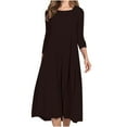thumbnail image 2 of Lilgiuy Women Slim Fit Comfortable Button V-Neck Solid Color Casual Dress Coffee Fall Dresses for 2022 Spring Winter, 2 of 5