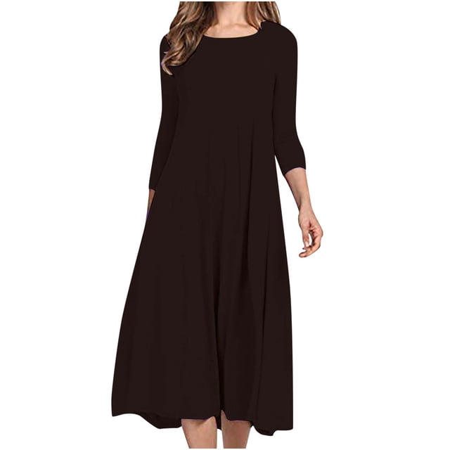 Vestido informal de color sólido con cuello en V y botones cómodos ajustados a la moda para mujer Pompotops hdfakjf4924