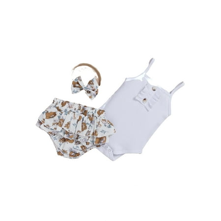 

Cute Floral Print Spaghetti Strap Sleeveless White Baby Sets (Baby s)